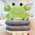 Cojín de peluche de cangrejo verde 2 en 1 con manta acolchada gris para viaje o siesta - Almohada 40x40cm / Manta 150x100cm / Cangrejo Cián