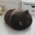Adorable round black cat plush toy with fluffy long fur and big embroidered eyes - Brown Cat / 20cm