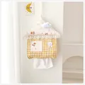 Cute house-shaped hanging tissue holder with yellow gingham and lace details - 28*22cm / Yellow With Cloud Decor