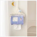 Cute house-shaped hanging tissue holder with blue gingham and floral roof details. - 28*22cm / Blue With Cloud Decor