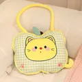 Cute green gingham cat apple-shaped 2-in-1 plush cushion blanket for car and office - Small (Pillow 35cm/Blanket 100x150cm) / Green