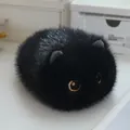 Cute round black cat plush toy mochi with soft furry texture for kawaii desk decoration - Black Cat Style / 20cm