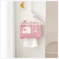 Cute house-shaped hanging tissue holder with red gingham pattern on a white wall - 28*22cm / Pink With Cloud Decor