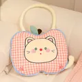 Cute pink gingham apple-shaped plush cushion blanket 2-in-1 with cartoon cat face - Small (Pillow 35cm/Blanket 100x150cm) / Pink