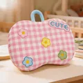 Small size pink checkered memory foam neck pillow with cute floral embroidery for kids - Small (32x20cm) / Pink Plaid