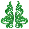 Macro view of symmetrical green water-soluble embroidered lace patches for DIY crafts - Green