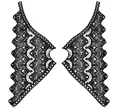 Detail of black milk silk embroidery lace collar applique with intricate floral pattern. - 1 Pair Pack / Black