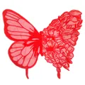 Detailansicht eines roten Schmetterlings-Blumen-Stickerei-Spitzenbesatzes für Kleidung - Rot