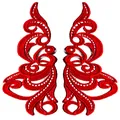 Detail view of red symmetrical water-soluble embroidered lace patches for DIY crafts - Burgundy