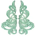 Detailed macro view of mint green water-soluble symmetrical lace embroidery patches - Lake Green