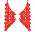 Detailed view of symmetrical red milk silk embroidery lace floral appliques for fashion. - 1 Pair Pack / Orange Red