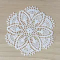 Close-up detail of a vintage white water-soluble lace coaster with intricate patterns - 10cm / 6# (Radial Scalloped Edge)