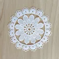 Detailed view of a white vintage floral lace coaster with delicate hollow embroidery. - 10cm / 14# (Multi-layer Radial Floral)
