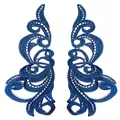 Detailed view of royal blue 3D hollow embroidered lace patches in a symmetrical pair - Dark Blue