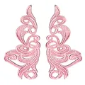 Detailed macro view of pink water-soluble embroidery lace floral patches for DIY sewing - Rose Pink