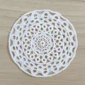Macro view of white vintage water-soluble lace doily with intricate floral patterns. - 10cm / 9# (Complex Geometric Floral)