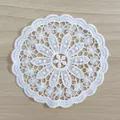 Exquisite detailed macro view of white floral water-soluble lace embroidery coaster - 10cm / 16# (Wave Serrated Edge)