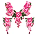 Close-up of intricate magenta floral embroidered lace patches for elegant garment decoration - Magenta 3-Piece Set (056)