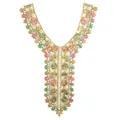 Intricate gold thread embroidered lace neckline with colorful sequins and floral design - Colorful