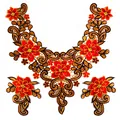 Vue détaillée de l'ensemble 3 pièces de broderie en dentelle florale rouge et or - Ensemble trois pièces / Rouge
