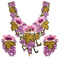 Detailed view of three-piece embroidered floral lace collar and patch set with grape pattern - Purple