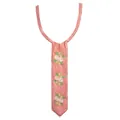 Detail of coral embroidered lace collar with elegant floral patterns in a tie shape - Rose Pink