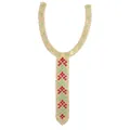 Detailed view of tie-shaped gold embroidered lace collar piece with red and green flowers - Red Green Gold Heavy Embroidery / Champagne