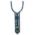 Detailed view of navy blue floral embroidered lace collar accessory for clothing. - Dark Blue