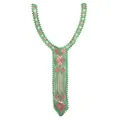Detailed view of a green embroidered lace collar patch with pink geometric patterns - Green