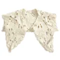 Detailed close-up of hollow floral embroidery on a white cotton lace fake collar - Embroidered Lace Style (LG748) / Apricot
