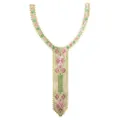 Detailed view of gold embroidered lace collar with elegant pink and green patterns - Champagne