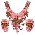 Intricate floral and grape embroidery lace collar set with matching sleeve patches - Pink