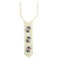 Intricate floral embroidered lace collar accessory in a unique tie shape design. - Beige