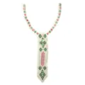 Detailed view of a colorful embroidered lace neck applique with ethnic floral patterns - Beige