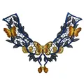 Col en dentelle brodée avec motif papillon et détails ajourés pour la mode DIY - Bleu foncé