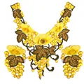 Macro view of detailed yellow floral embroidery lace collar set featuring grape motifs - Yellow