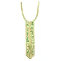 Detail view of floral embroidered lace collar with golden thread and green accents - Champagne