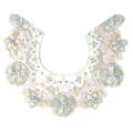 Detail view of embroidered organza Hanfu collar with blue cherry blossom flowers - Adult / Blue