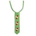 Close-up detail showing intricate green embroidered lace false collar with red floral pattern. - Green