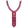 Elegant fuchsia embroidered lace collar with geometric gold patterns for DIY garment decor. - Burgundy