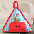 Coussin couverture 2-en-1 à carreaux bleus avec joli motif de pomme rouge en peluche - Oreiller seul / Coussin 32cm / Bleu à Carreaux
