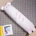 Long pink Doudou velvet body pillow featuring a cute bread bear character plush design - 80cm / Minky-Pig