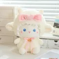 Adorable white plush lamb doll featuring pink gingham bow and white lace ruffled bonnet - 20cm / Pink