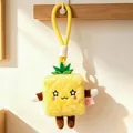 Cute square pineapple plush charm with yellow cord for bags or keys, soft fuzzy texture - 14cm / Pineapple