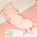 Long traversin en peluche chat rose pour dormir confortablement et soutenir les jambes - L / Rose / 130cm