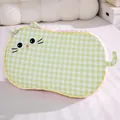Cute cat-shaped memory foam pillow featuring a green and white checkered pattern - 55*35cm / Green
