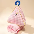 Cojín de peluche de cuadros rosa triangular con un juego de manta de felpa suave - Almohada 30x25cm (Manta 1x1.7m) / Rosa Leche de Melocotón