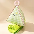 Cojín triangular de cuadros verdes con manta de vellón enrollada - Almohada 30x25cm (Manta 1x1.7m) / Burbuja de Uva Verde