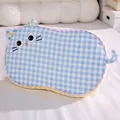 Cute cartoon cat shaped memory foam pillow with blue gingham pattern for dormitory use - 55*35cm / Blue