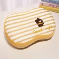 Soft yellow striped memory foam nap pillow with cute bear embroidery for office use - 30*25cm / Brown Bear Nap Pillow